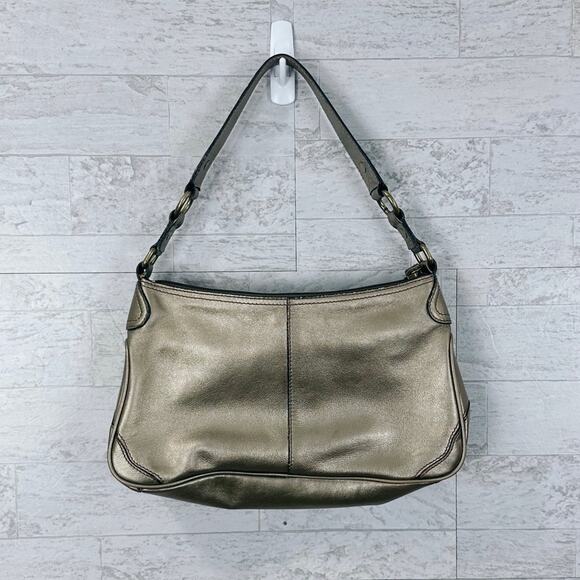 Fossil metallic bronze gold leather studded shoulder hobo bag - Picture 2 of 8